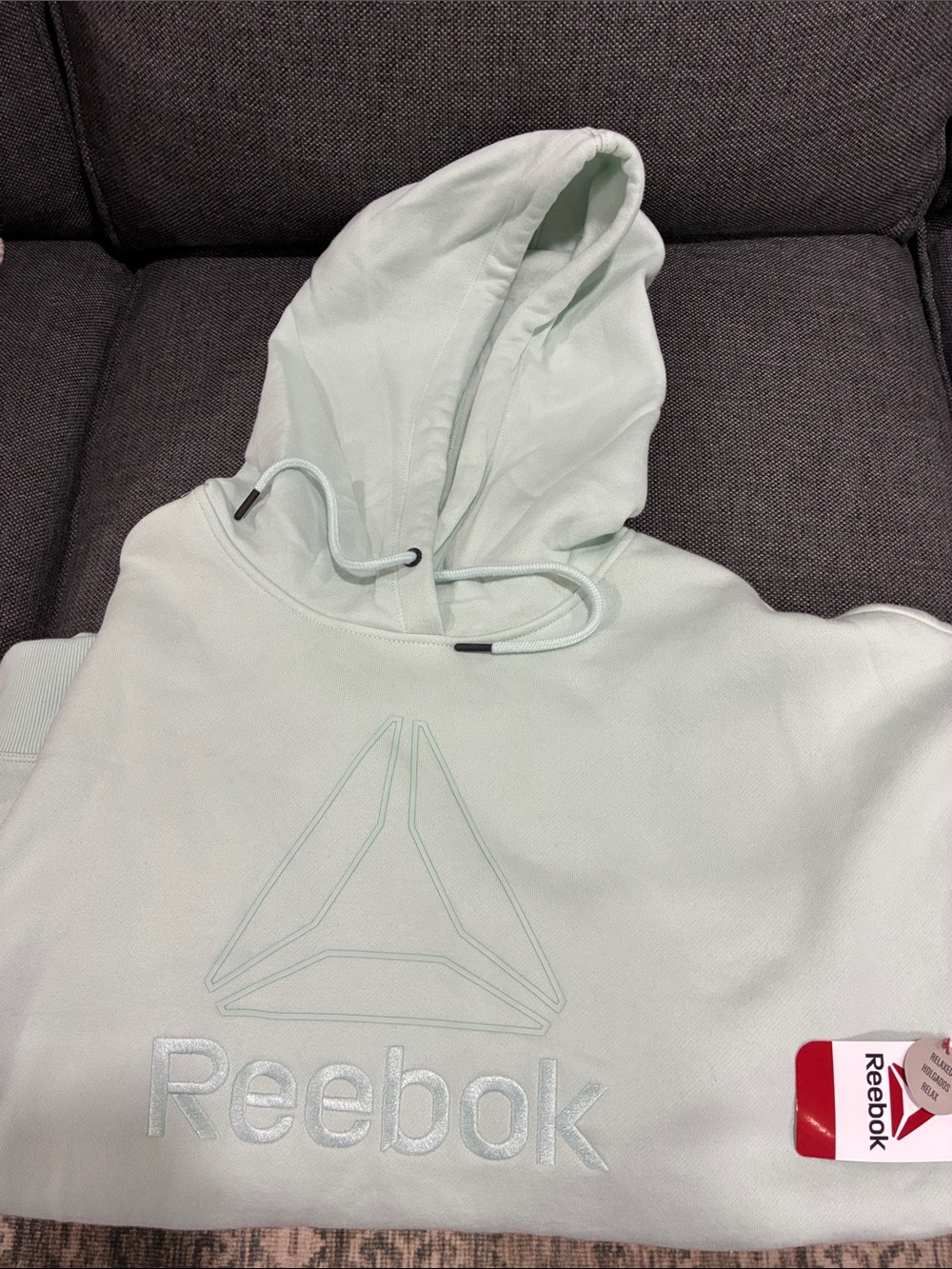 🔥Reebok Light Mint Pullover Hoodie with Embossed Logo L